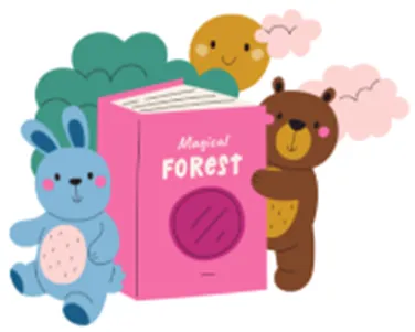 cartoon forest animals with a book