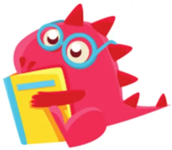 cartoon dragon in glasses reading a book
