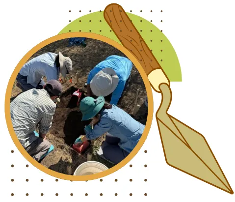 four people participating in an archaeological dig