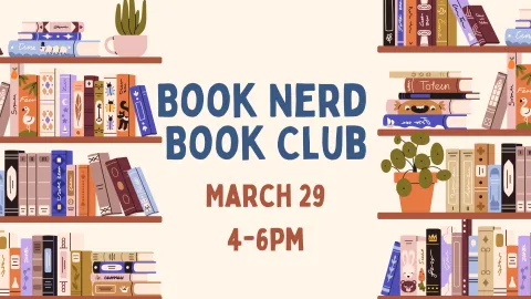 book nerd book club text with bookshelves