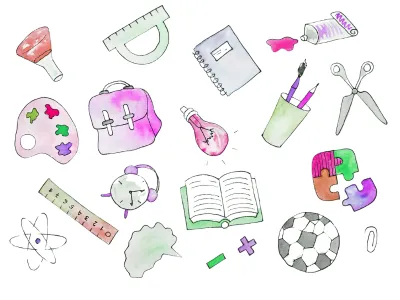 illustrated school supplies