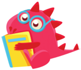 cartoon dragon in glasses reading a book