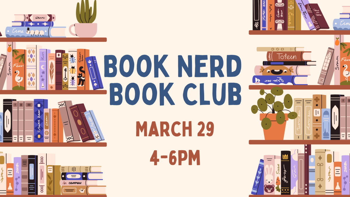 book nerd book club text with bookshelves