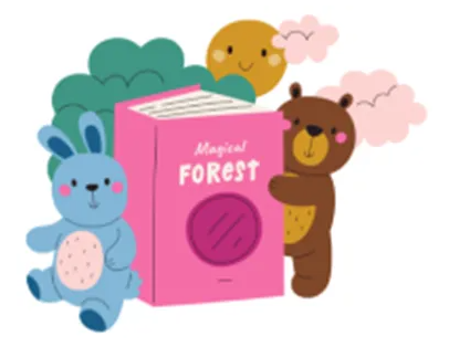forest animals reading book