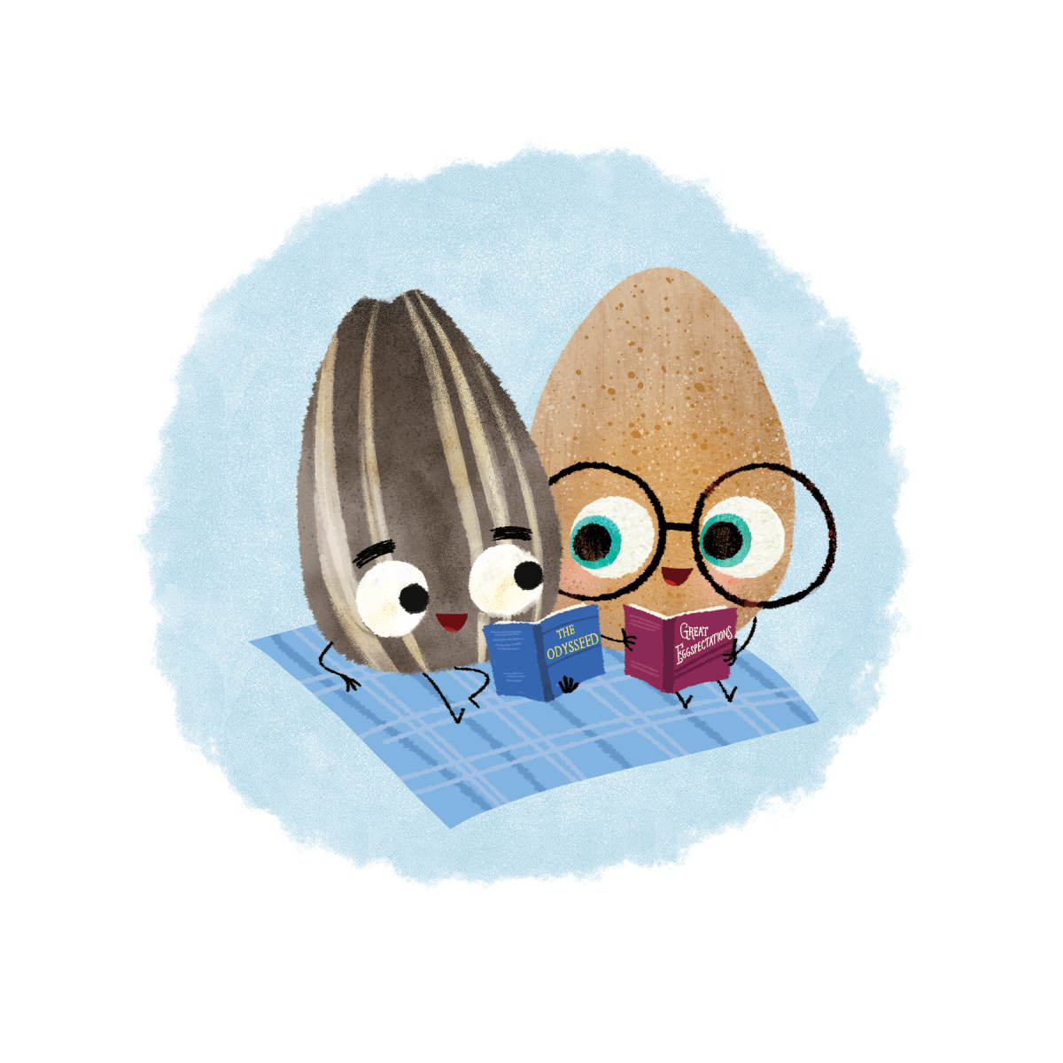good egg and bad seed characters reading books