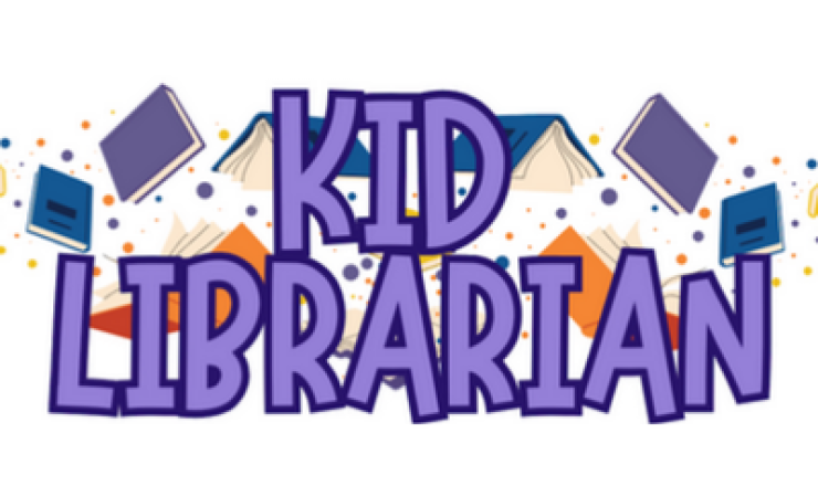 books floating behind the words Kid Librarian