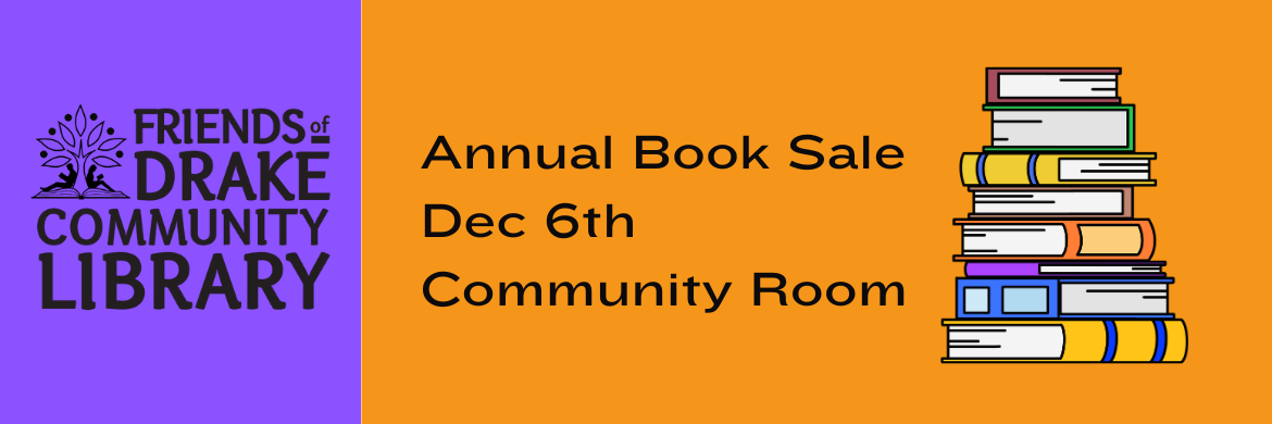 Friends of DCL logo with stack of books for book sale